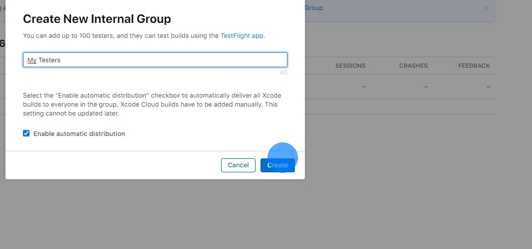 Enter a name for your tester group, e.g. "My Testers" and click "Create".
