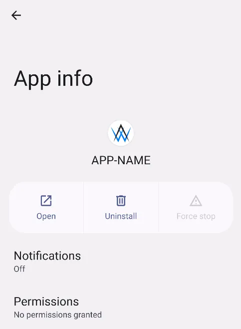 A tela de informações do aplicativo Android onde as notificações podem ser habilitadas manualmente.