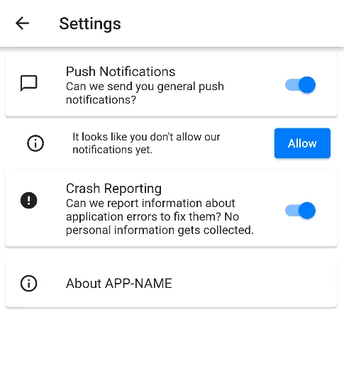 A screenshot of the app settings screen.