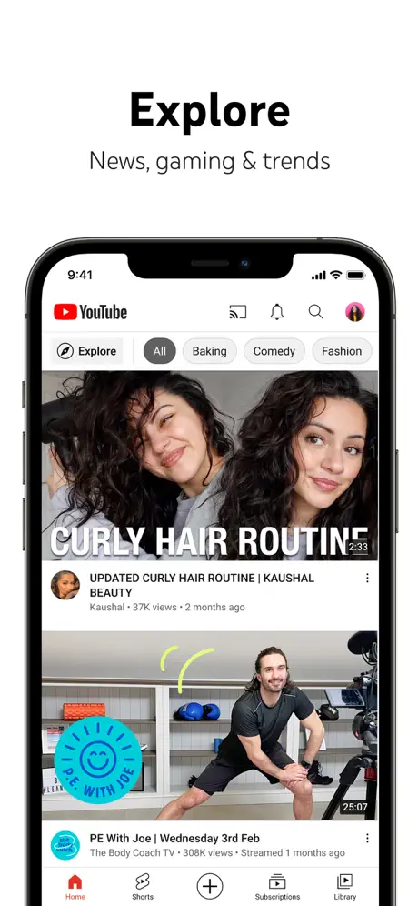 Une capture d'écran de l'application YouTube avec du contenu marketing supplémentaire au-dessus.