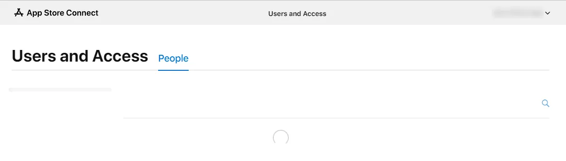 En skärmdump av App Store Connect-gränssnittet där det inte laddas ordentligt.