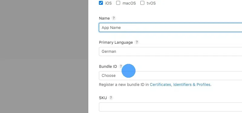 Seleziona l'identificatore della tua applicazione come Bundle ID.