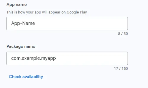 A screenshot of the package name input field.