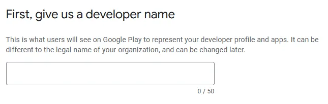 A screenshot of the field where you can enter your developer name.