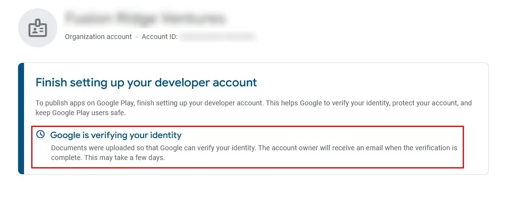 Uno screenshot del messaggio che dice che Google sta attualmente verificando i tuoi dettagli.