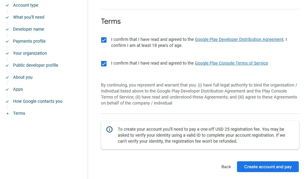 A screenshot of the page where you can accept Google's terms and conditions.