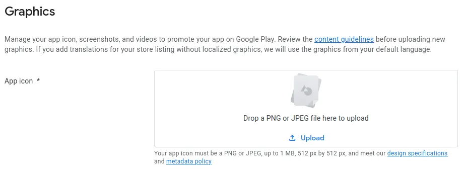 A screenshot of the app icon upload section.