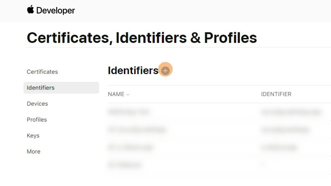 Click the plus button to add a new app identifier.