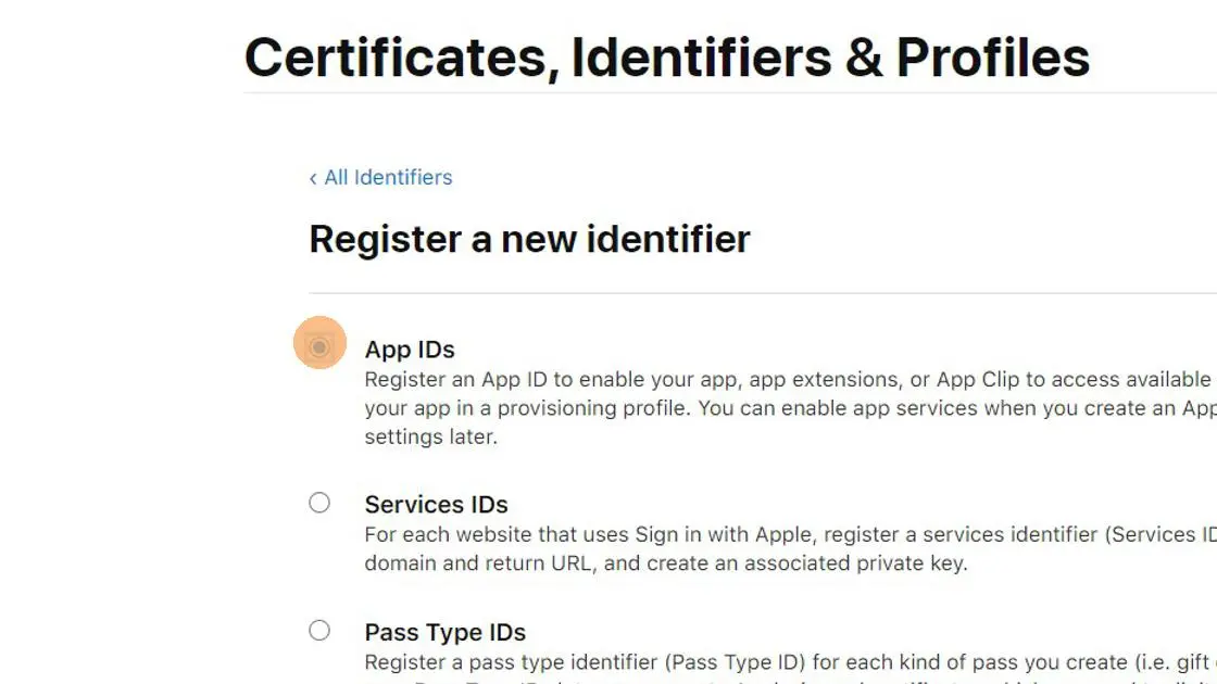 Make sure 'App IDs' is selected.