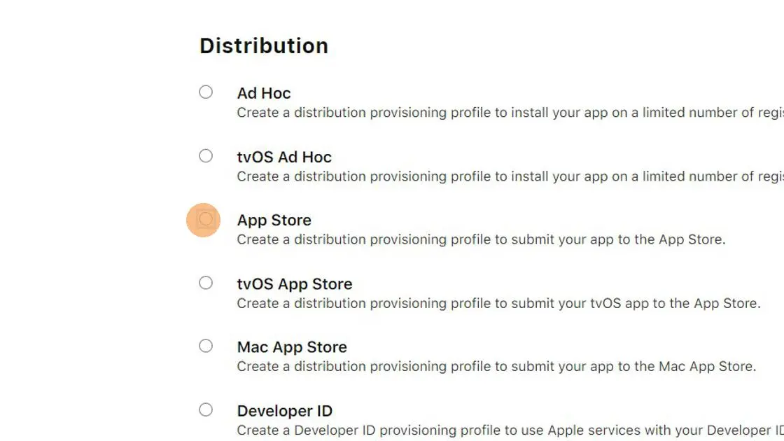 Selecione "App Store" na seção "Distribution".