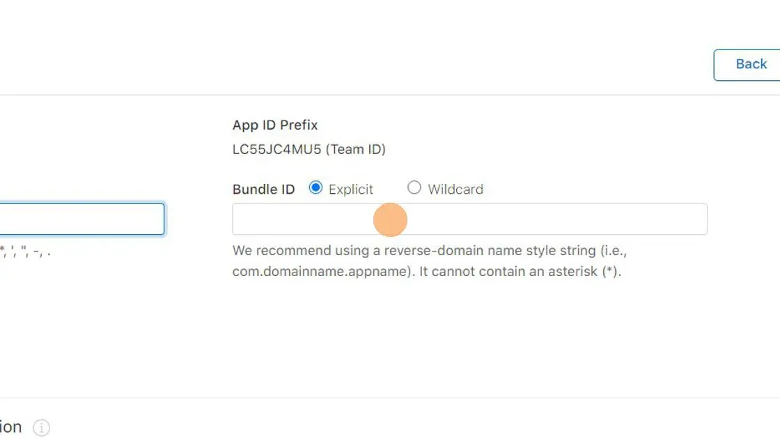 Screenshot of the Bundle ID field.