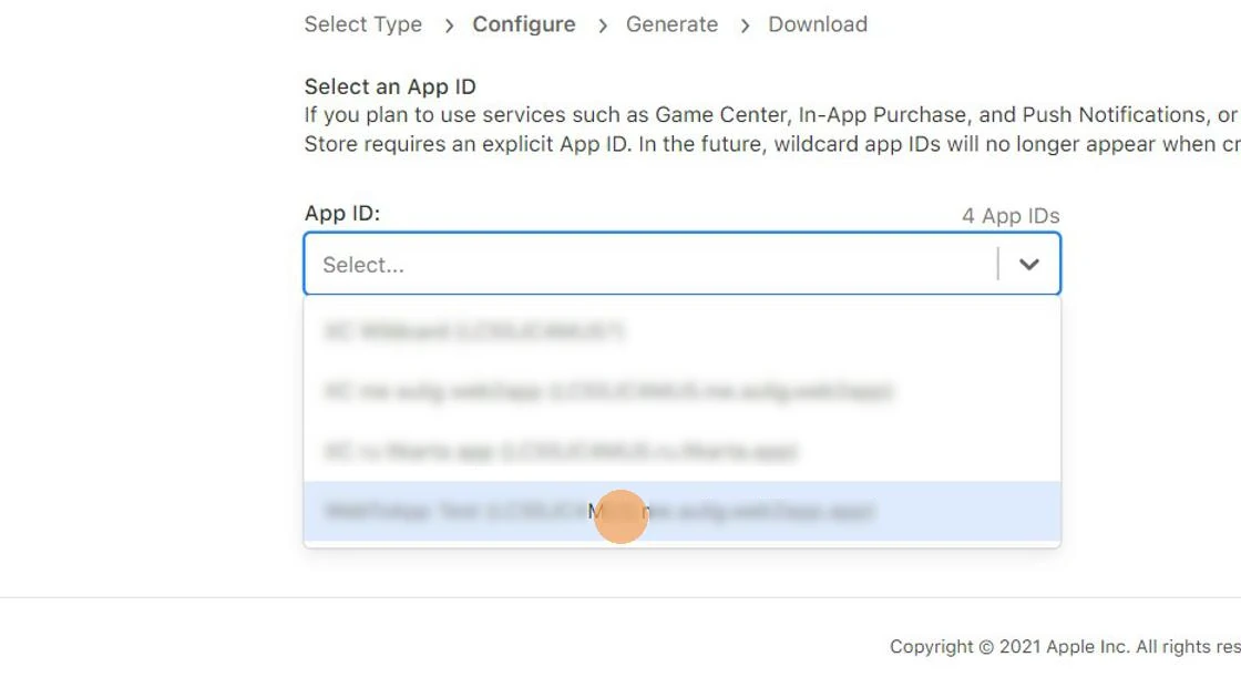 Select your app's identifier in the dropdown menu.