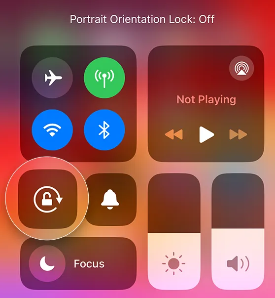 A screenshot of the iOS quick settings pull-down menu with the orientation lock setting highlighted.