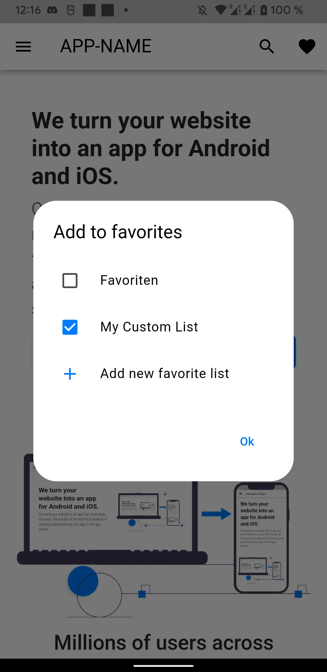 A screenshot of the favorite list selection dialog.