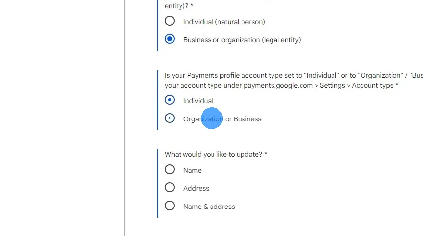 Earlier, you noted the account type of your payment profile. Select the same account type for the next two questions.