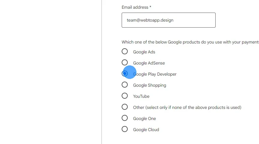 Sélectionnez "Google Play Developer"