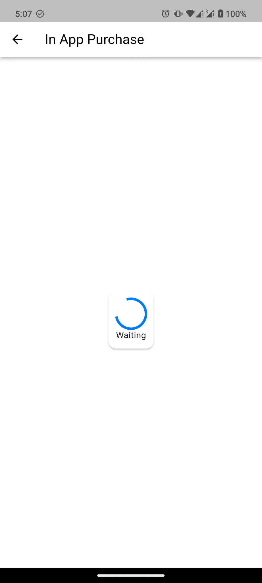 Una captura de pantalla de la aplicación esperando a que se complete la compra en la aplicación.
