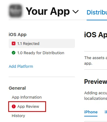 A screenshot of the App Review button highlighted in the side menu.