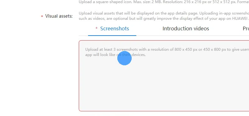 Upload schermafbeeldingen voor je app. Je kunt elk van de schermformaten gebruiken in het beeldmateriaal dat je gedownload hebt.