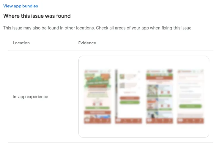 A screenshot of the issue screenshot in the policy center.
