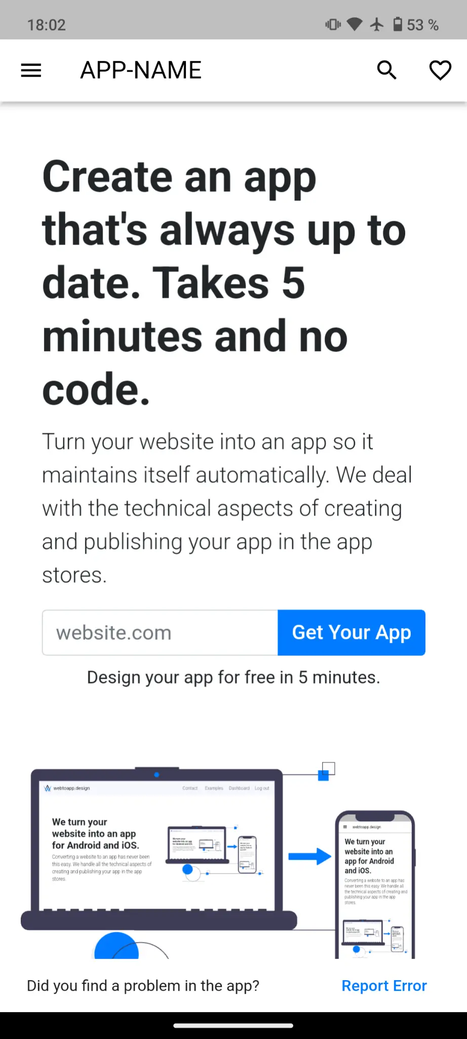 A screenshot of the app with a small message with a button popping up at the bottom of the screen.