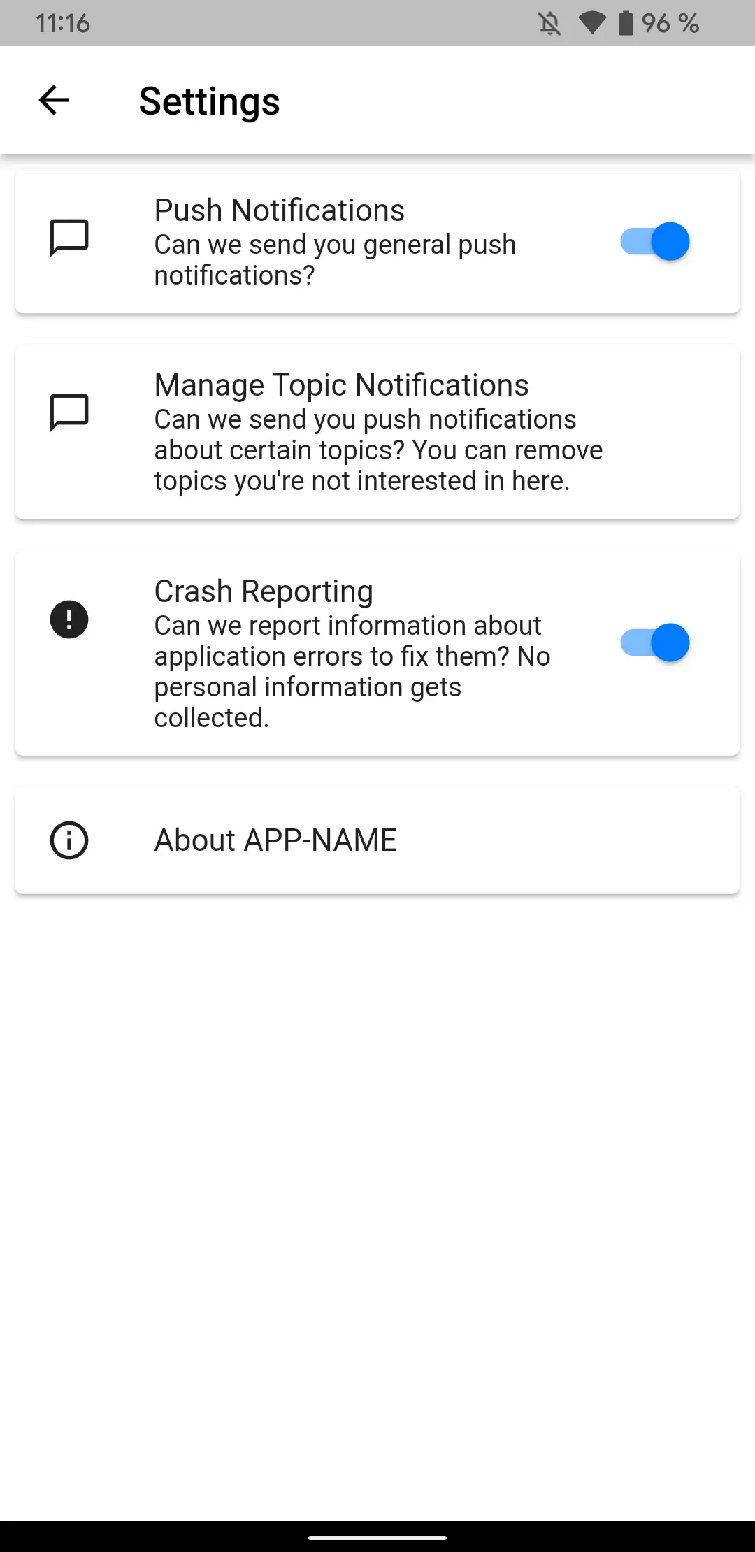 A screenshot of the app's settings menu.