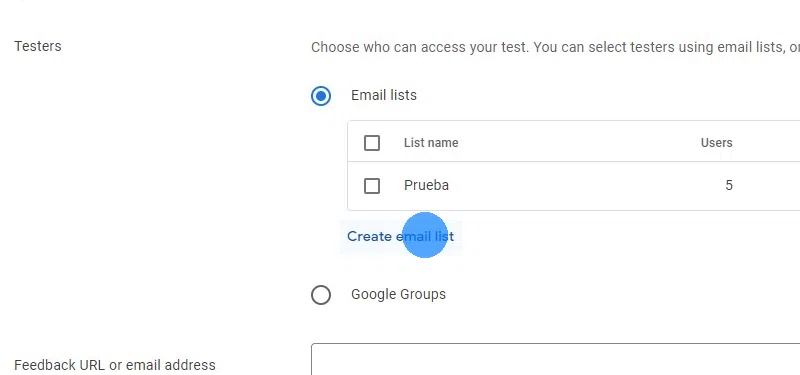 Click "Create email list"