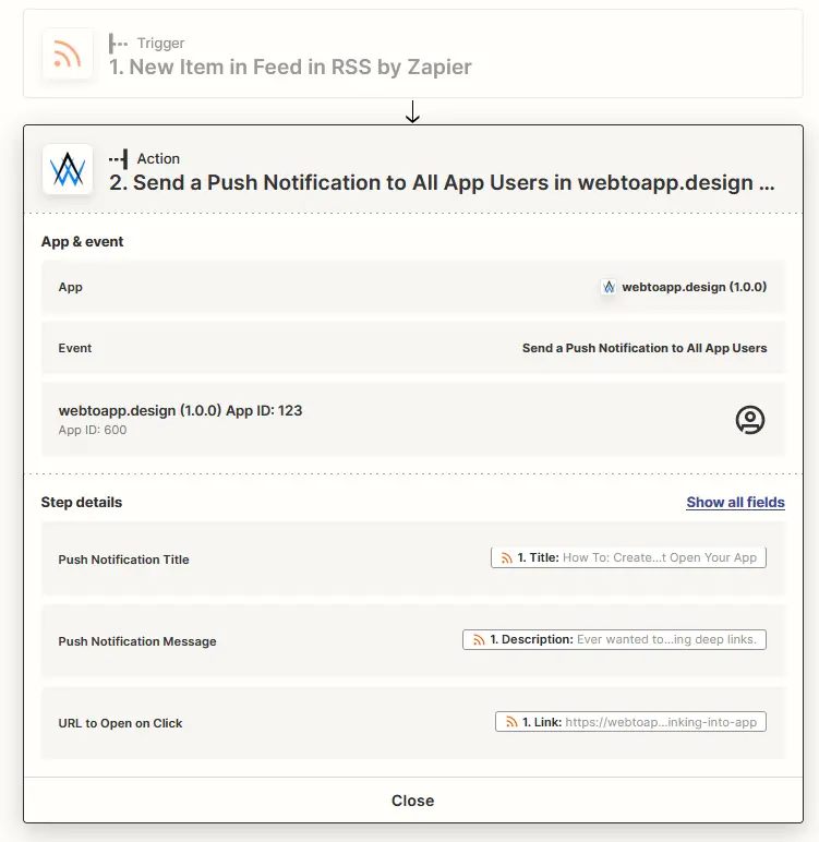 Screenshot of the Zapier interface