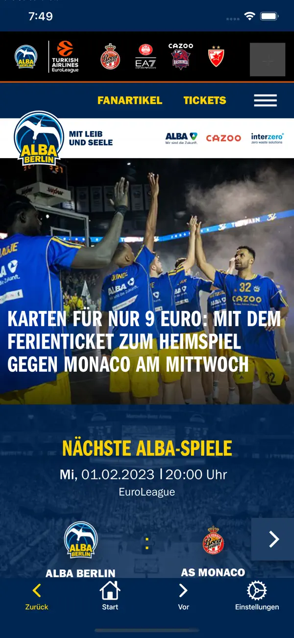 A graphic containing a screenshot of the ALBA BERLIN app which we made from the ALBA BERLIN website