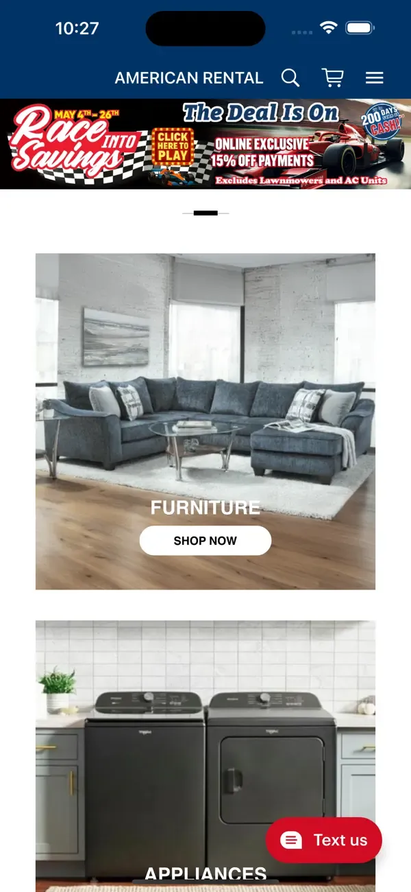 Grafico che mostra uno screenshot dell'app AMERICAN RENTAL che abbiamo sviluppato sulla base del rispettivo sito web