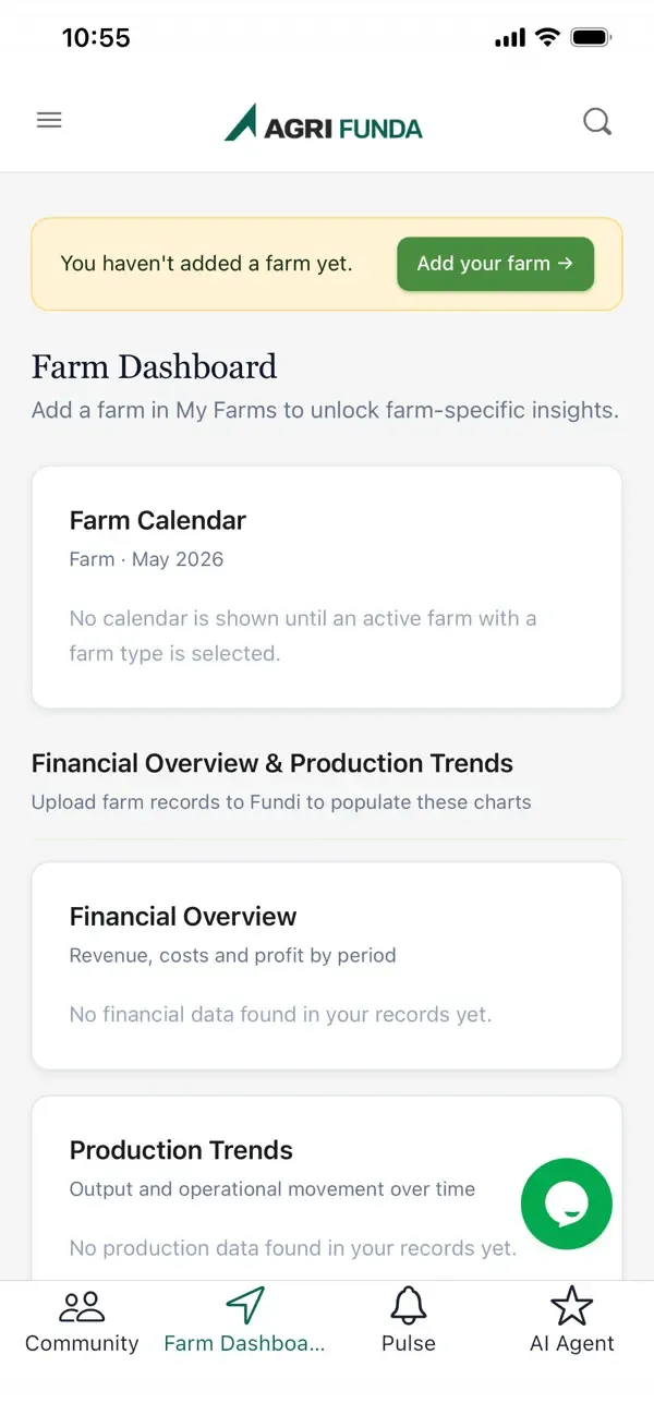 Un'illustrazione che mostra il sito web Agri Funda come un'app