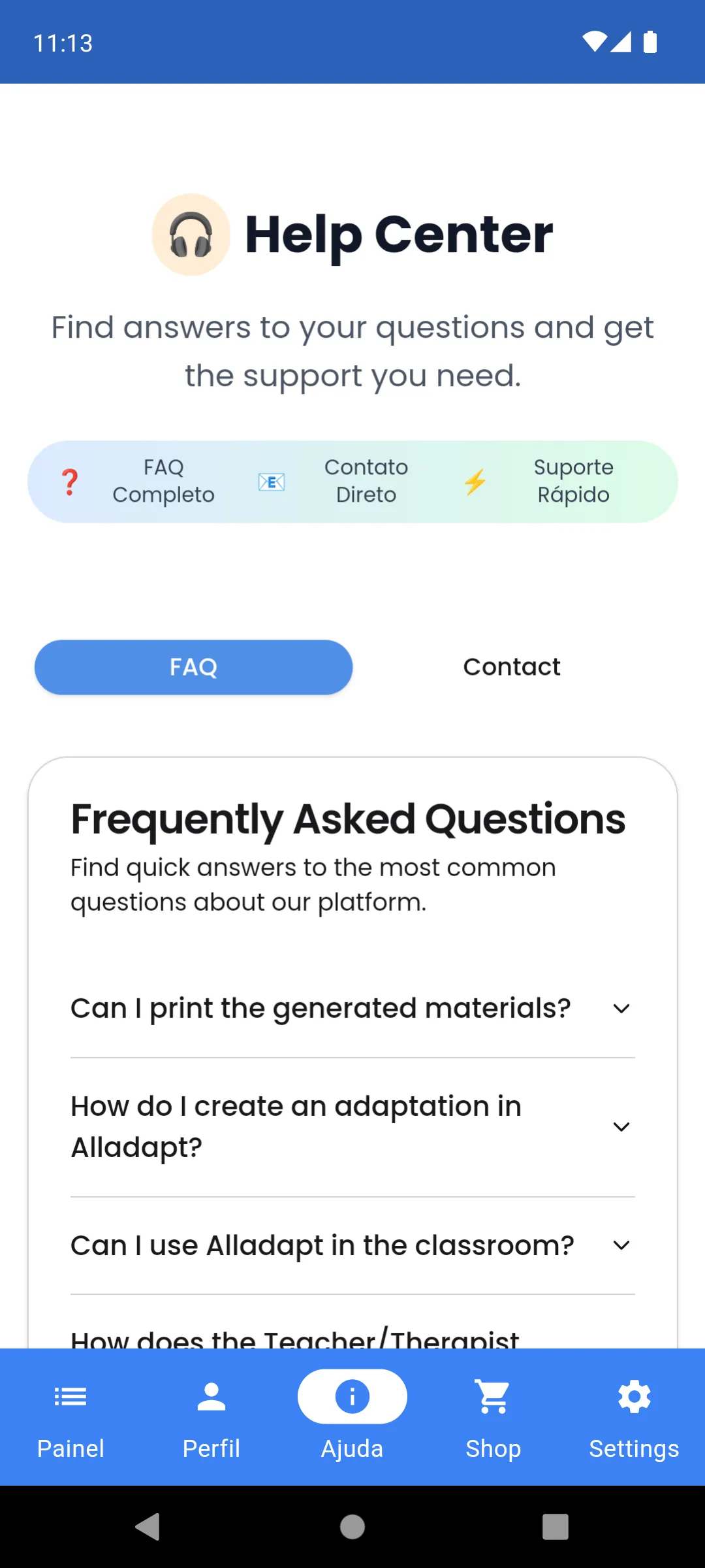 Image of the Alladapt mobile app created by turning the owner's website into an app