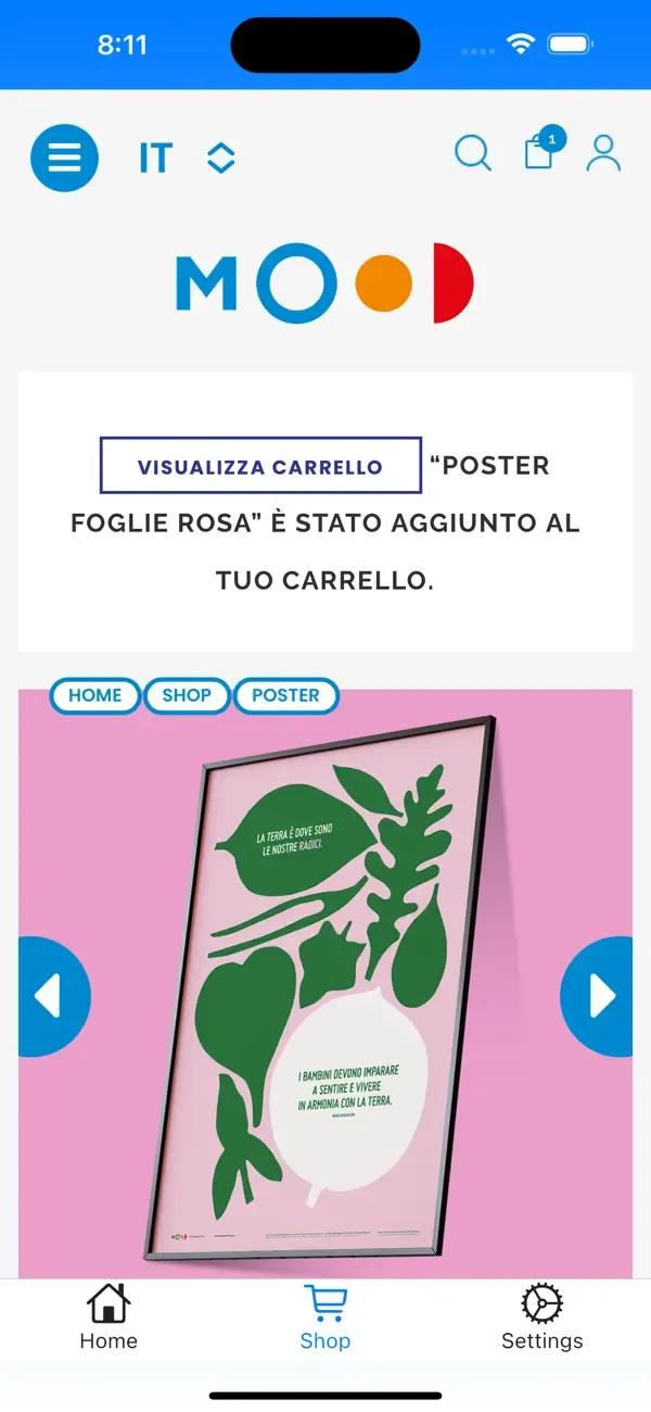 Grafico che mostra uno screenshot dell'app Montessori Mood che abbiamo sviluppato sulla base del rispettivo sito web