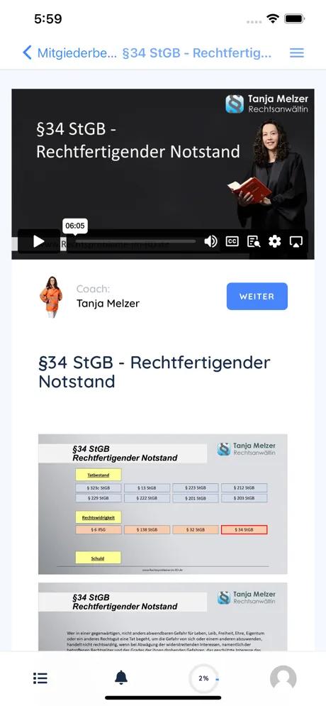 Una captura de pantalla de la app móvil de Recht im Rettungsdienst creada al convertir su sitio web en una app