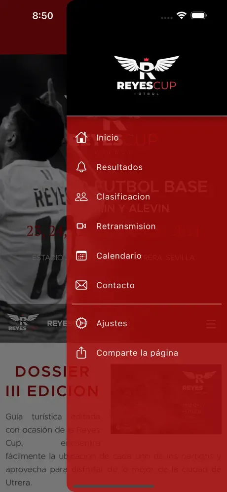 Gráfico mostrando uma captura de tela do aplicativo Reyes Cup que desenvolvemos com base no respectivo site