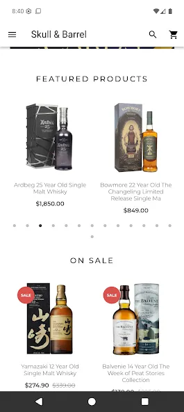 Eine Illustration, die die Skull & Barrel Website als App zeigt