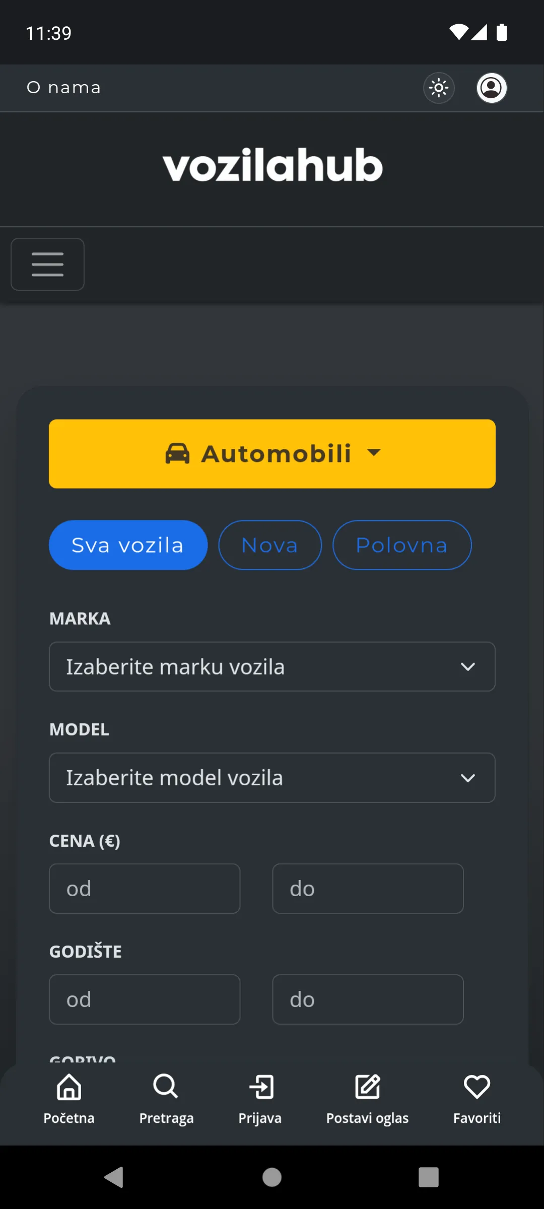 Uno screenshot dell'app VozilaHub creata convertendo il loro sito web in un'applicazione